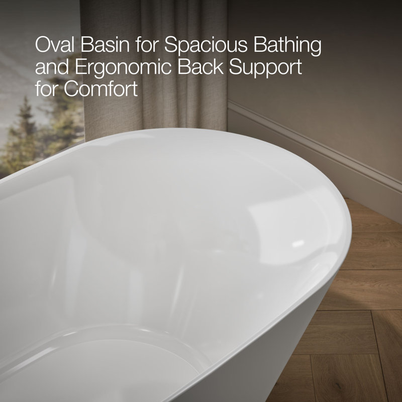 Brazn 34.94" x 65.87" Freestanding Soaking Acrylic with Bath Tub, White