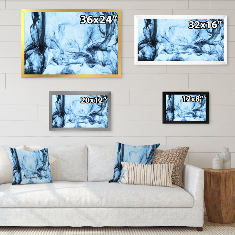 Swirls Of Blue - reproduction sur toile avec cadre flottant, Cadre noir, H 12 po x l 20 po x P 1 po