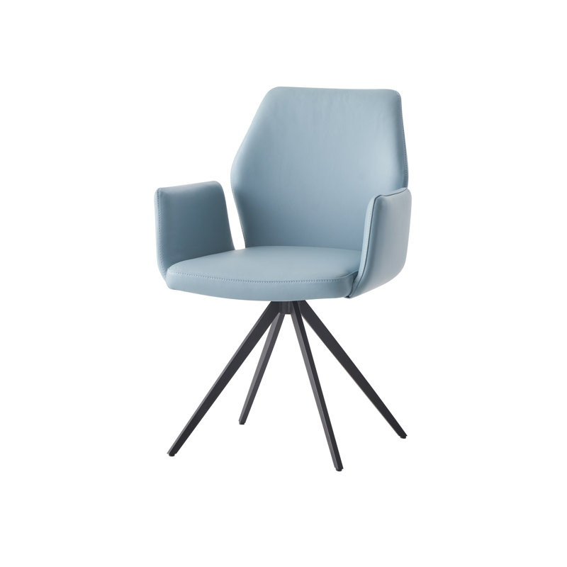 Light Blue and Black Upholstered Leather Dining Side Chair