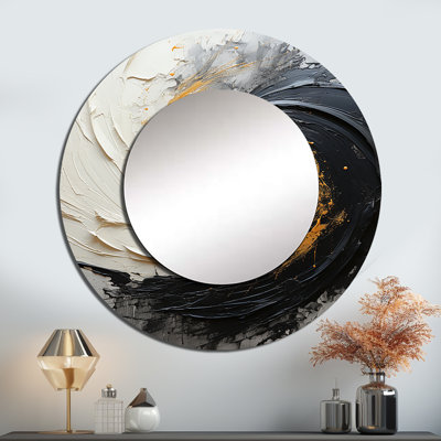 Infinite Motion IV - grand miroir mural à spirales abstraites, miroir rond rond jaune, impression d'art en métal