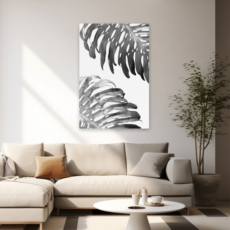 Double Philodendron (Bw) - Floral, nature morte, photographie d'art, feuilles, H 60 po x l 40 po