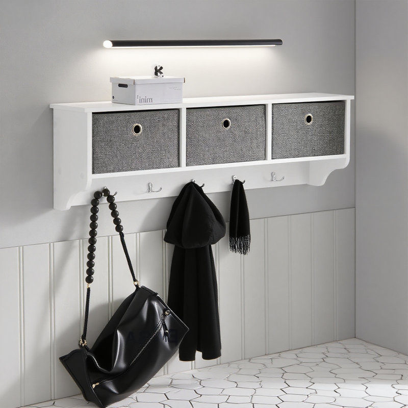 Lakeshore Wall 5 - Hook Wall Mounted Coat Rack, White/Grey