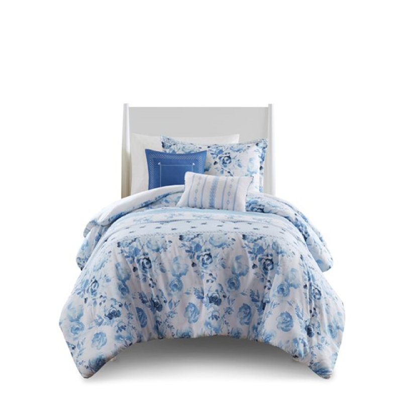 Queen Vintage Floral Striped Comforter Set