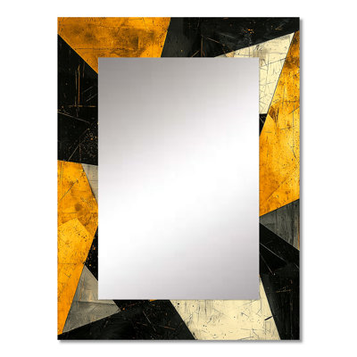 Black Yellow Fragmentation Abstract Shapes V - Abstract Shapes Large Wall Mirror, Modern Decorative Mirror, Printed Metal Art
