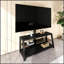 Meuble télé en bois avec verre trempé noir, hauteur réglable, pivot universel et support pour meuble audio-vidéo moderne