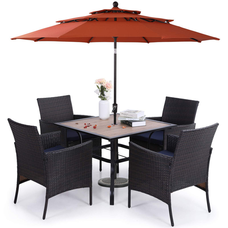 Ensemble de salle à manger pour 4 personnes 37 "avec coussins et parasol Leonard Square