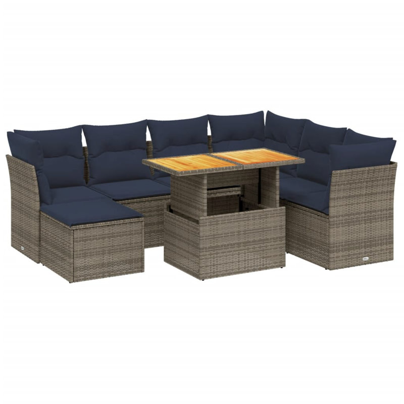  Ensemble de canapé de patio 8 pièces avec coussins en rotin de polyester, Gris, Bleu
