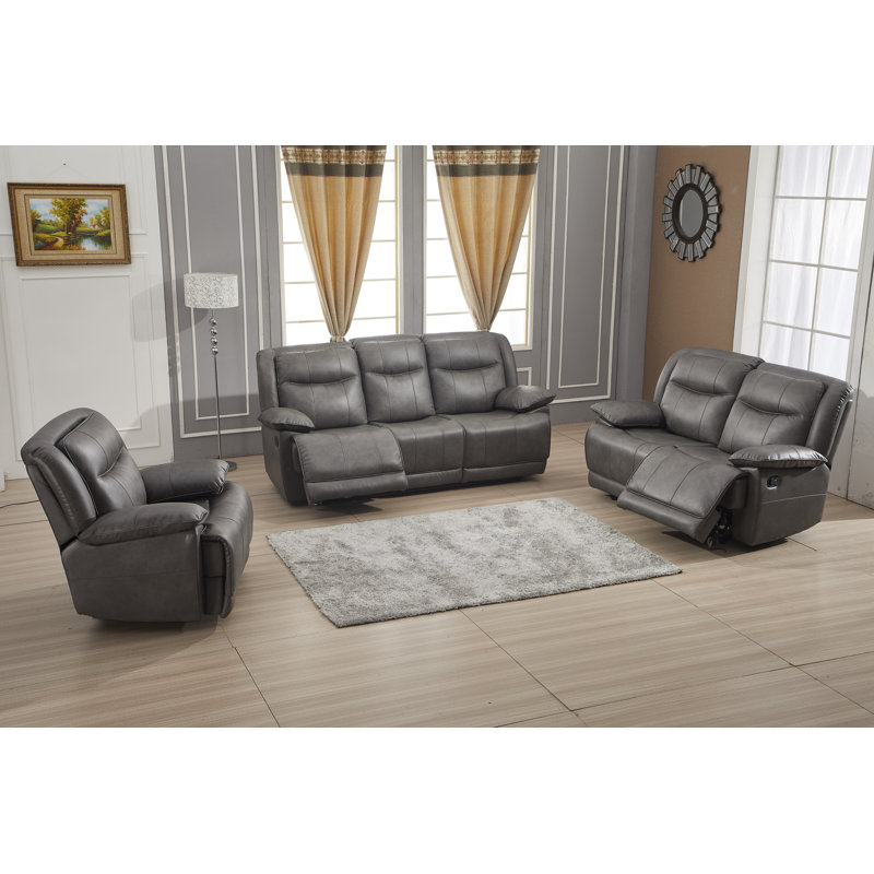 Ensemble de salon inclinable 3 pièces Bebingt, Faux cuir gris