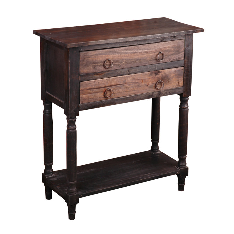 Raftwood Brown and Antique Brass 2-Drawer Storage Side Table