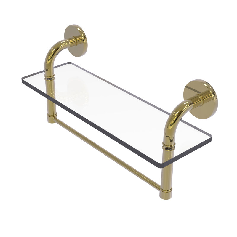 Tioga Bracket Shelf with Towel Bar, Unlacquered Brass, 8" H x 16" W x 5" D