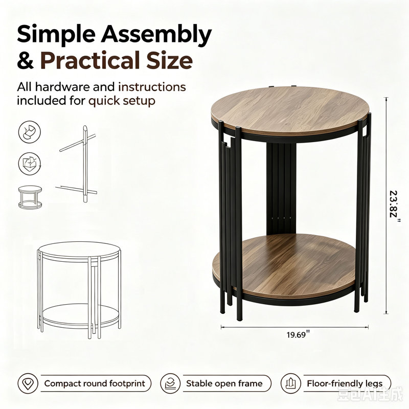 Rustic Wood Side Table with Black Metal Frame