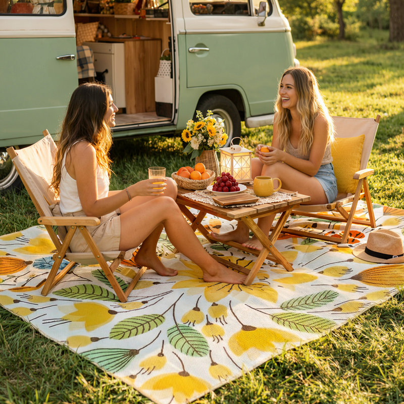 Washable 5X8 Yellow Floral Outdoor Rug, Non Slip Quick-Dry Mesh Rug for Deck Patio, Rectangle 5' x 8', Yellow