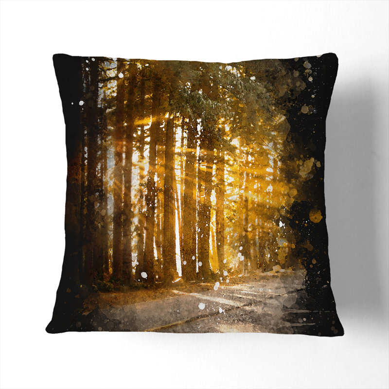 Sunlight Through the Forest Cushion with Filling, Black, 40cm H x 40cm W x 15cm D