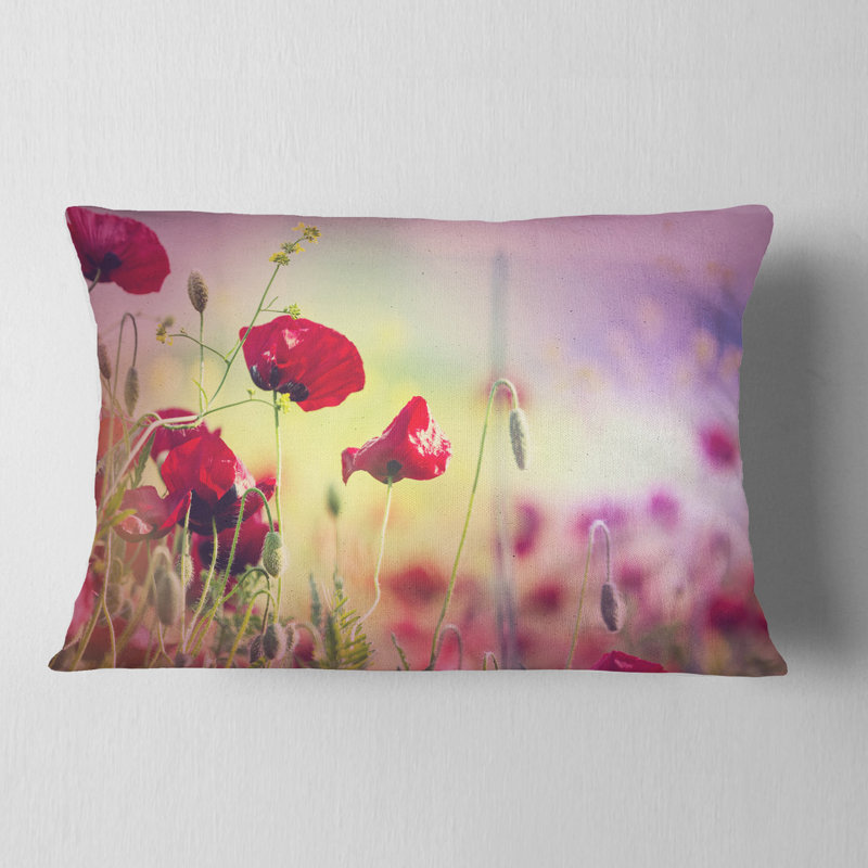 Coussin décoratif imprimé floral Beautiful Poppy Flower Garden, Rectangulaire, 12 po x 20 po