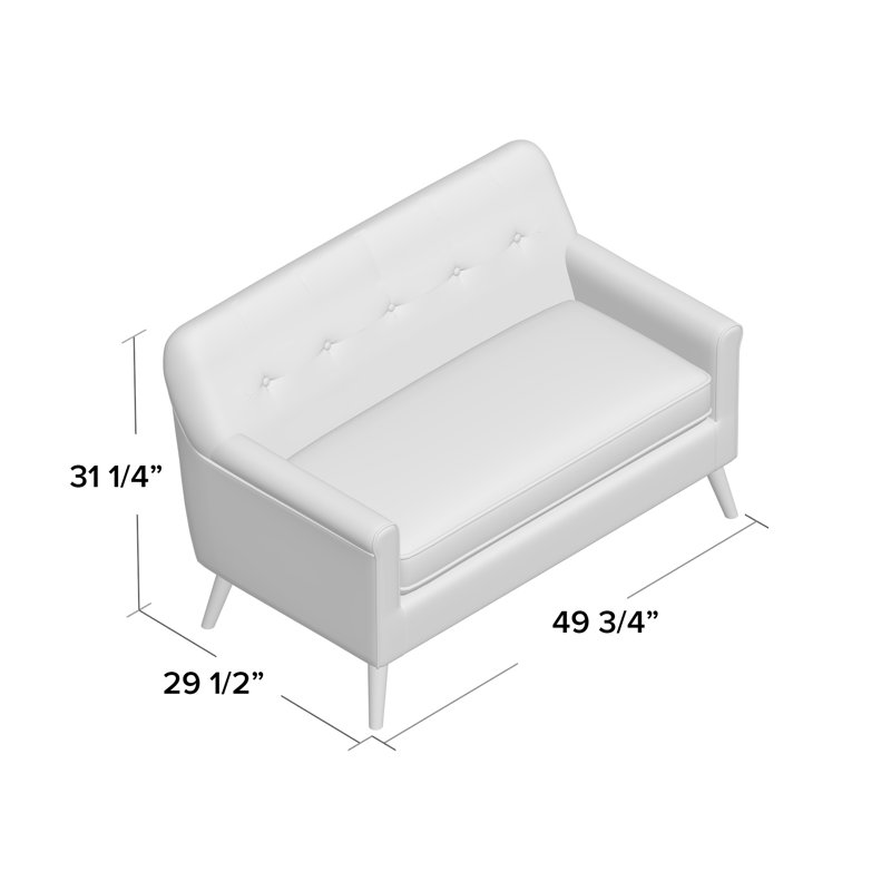 Decato Mid-Century Modern Tufted Loveseat Sofa with Birch Wood Legs, 31.25" H x 49.75" W x 29.5" D, Muted Orange Polyester
