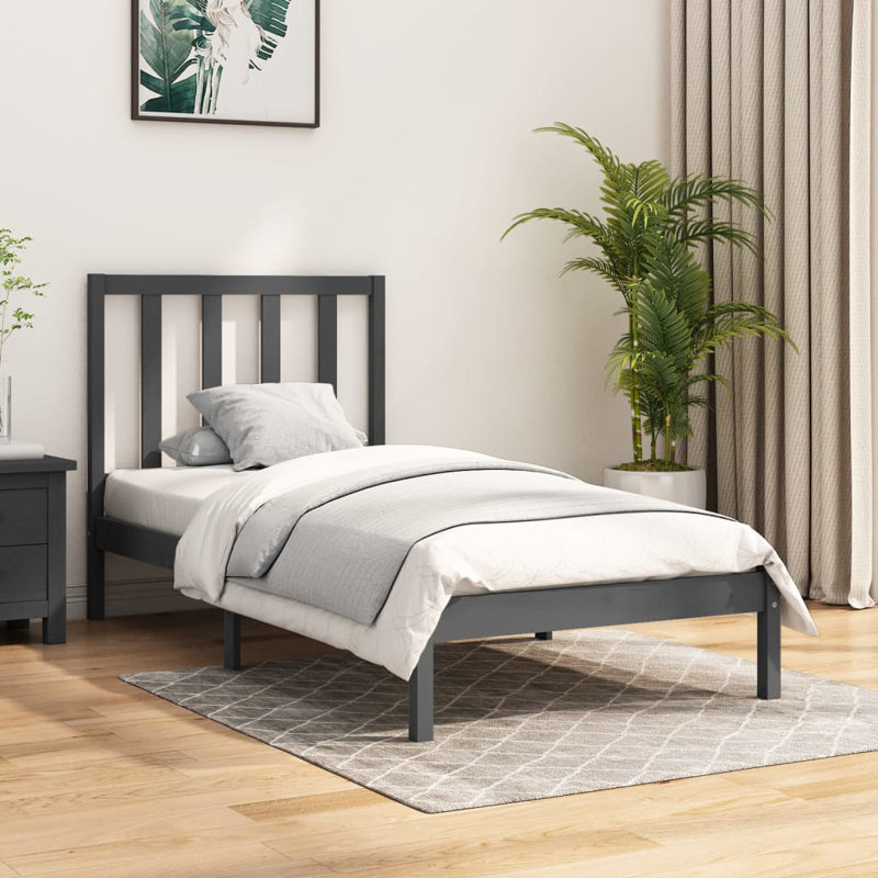 Bed Frame Solid Wood, 200 x 200cm, Grey