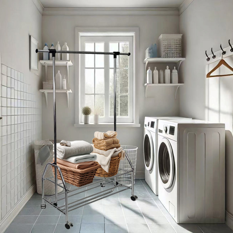 Barre à vêtements extensible en métal chromé
