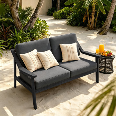 Solid Wood Teak Outdoor Loveseat With Cushion And Arms