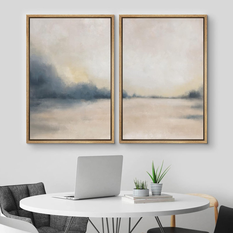 «Landscape Abstract Shapes Illustration», reproduction encadrée sur toile 2 pièces, H 36 po x l 48 po, Cadre naturel flottant