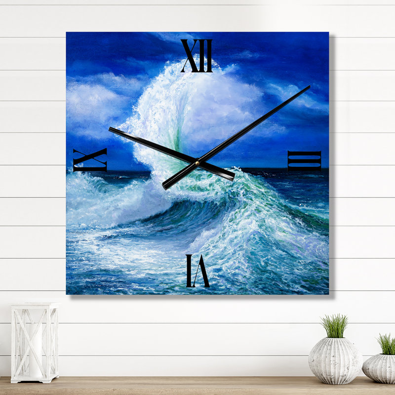Vagues se brisant pendant la marée sauvage - Horloge murale nautique et côtière, Moyen