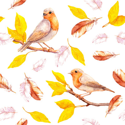 Yellow Leaves And Birds by Shaiith - Wrapped Canvas Print