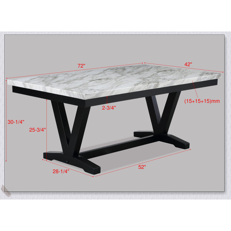 Ensemble de table de salle à manger moderne en faux marbre blanc avec chaises en similicuir noir et garniture cloutée, 7 pièces