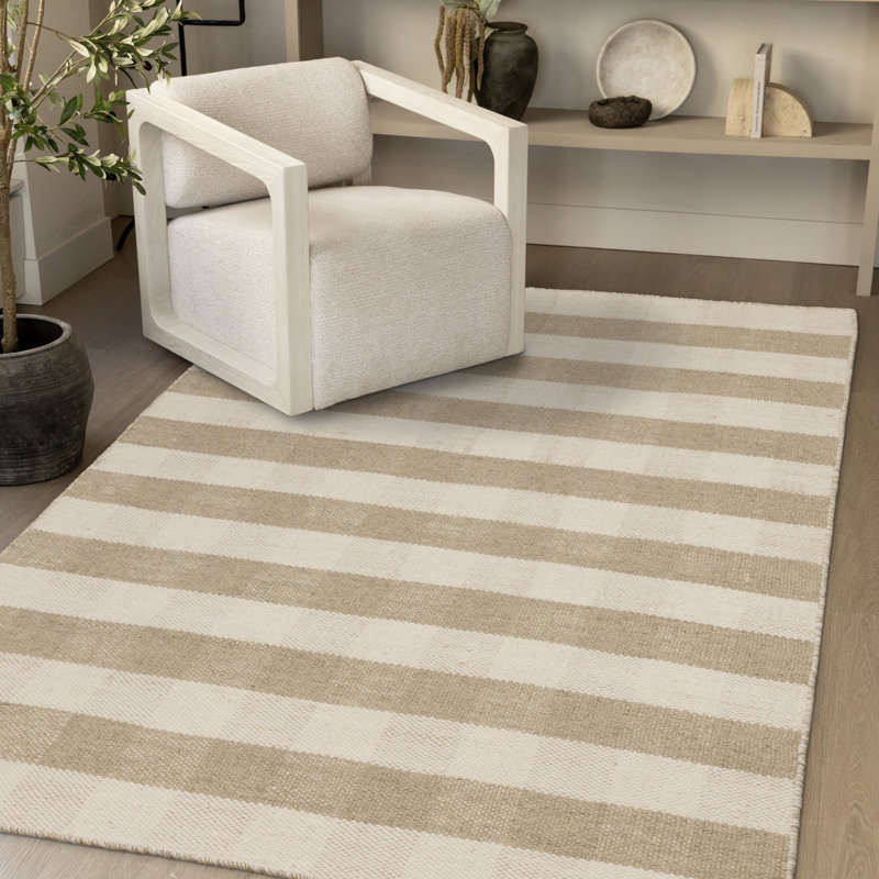 Tapis beige en laine à carreaux Concettino, Rectangle 5 pi 3 po x 7 pi 7 po
