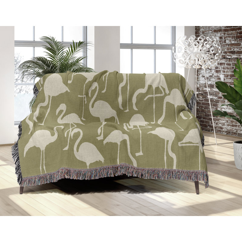 Jeté en mélange de coton Vixo Flamingo, Chartreuse / blanc cassé, L 70 po x l 50 po