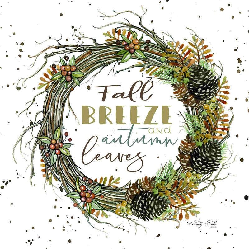 «Fall Breeze Wreath» par Cindy Jacobs, peinture, H 12 po x l 12 po, No, Toile tendue