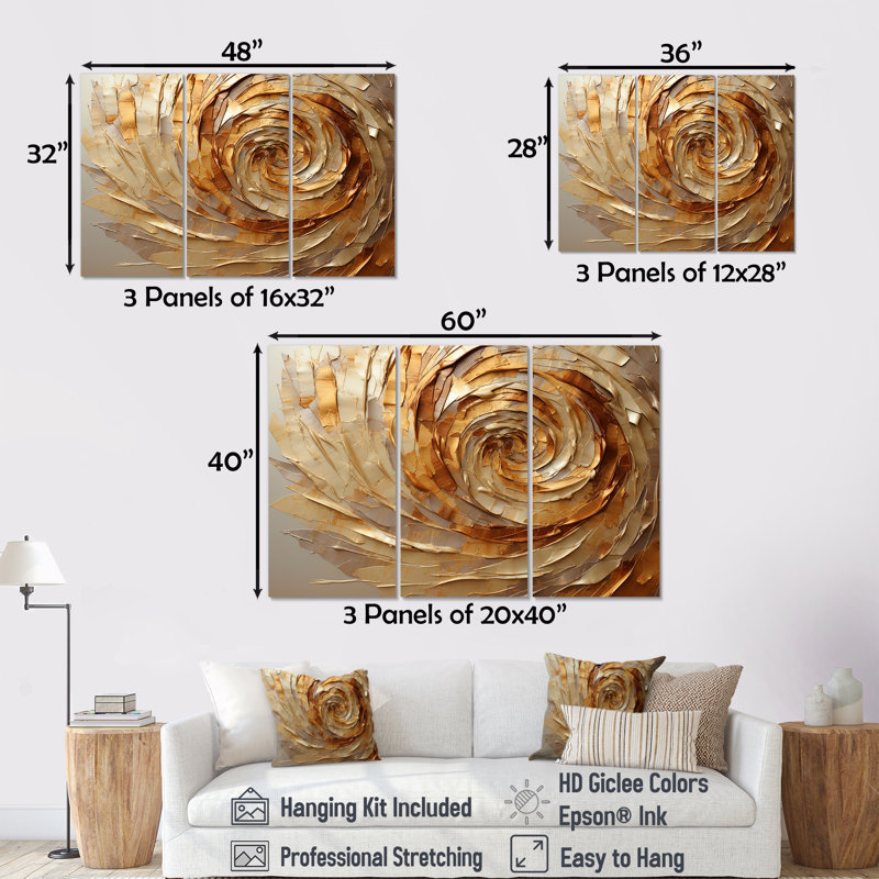 Brown Gilded Mocha Spiral - Abstract Spirals Canvas Wall Art Set, 28" H x 36" W x 1" D, Wrapped Canvas