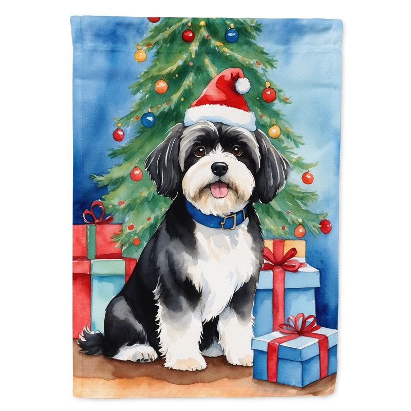Drapeau de Noël renne de jardin, Bichon havanais