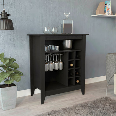Armoire de bar Essential, une tablette ouverte, six supports à vin intégrés, un tiroir 