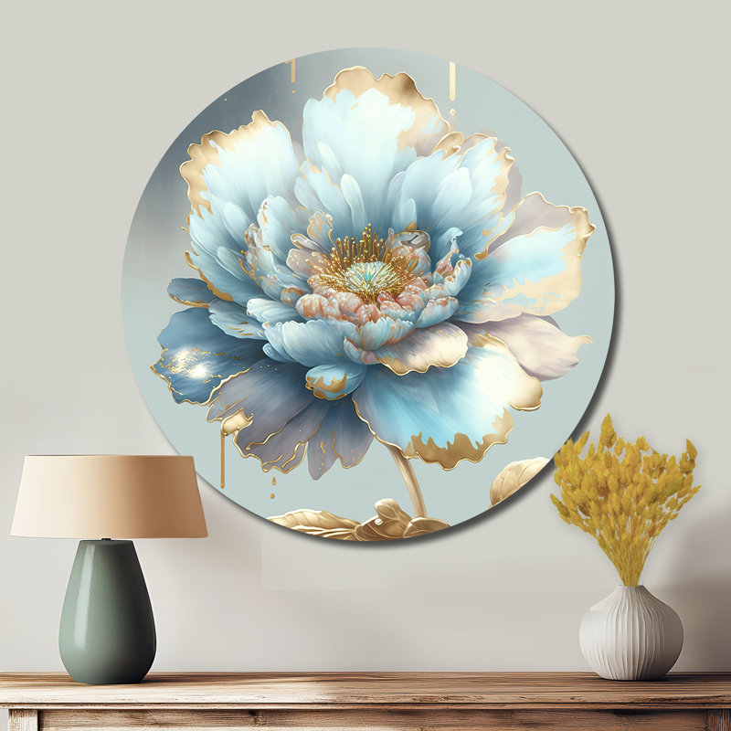 Chic chic fleur bleue IV - Décoration murale ronde florale en métal, H 16 po x l 16 po