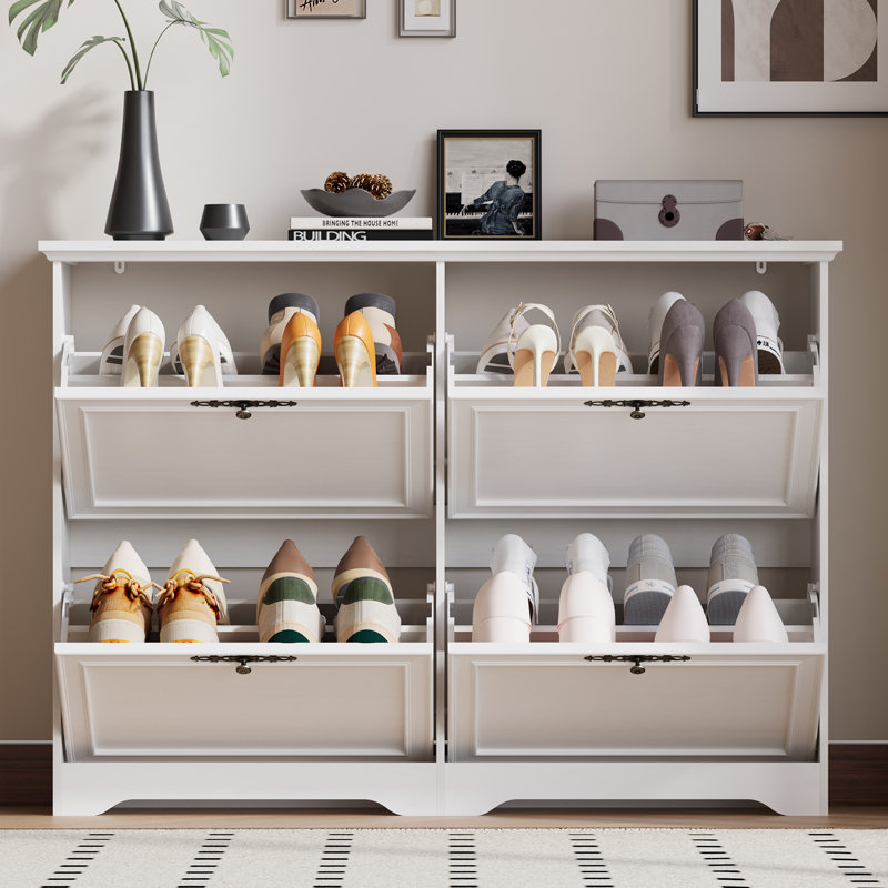 4-Door Shoe Storage Cabinet, White