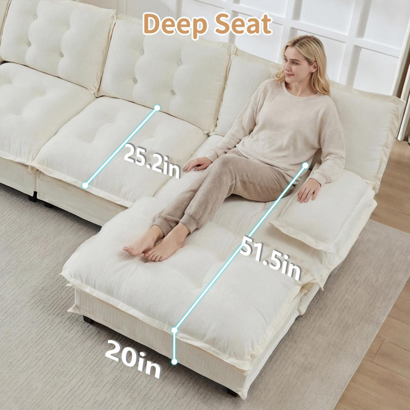 77" Modern Sofa Modular Sectional with Ottomans and Sleeper Function, Beige