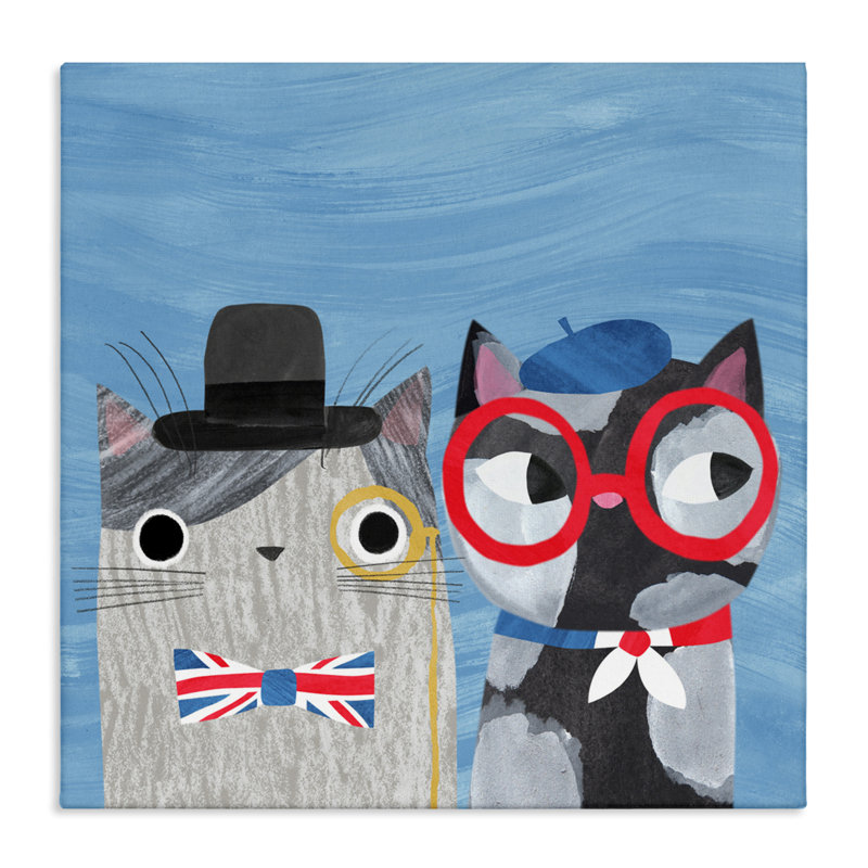 Toile de chats anglais et français, conception de planète chat par Angie Rozelaar, H 24 po x l 24 po