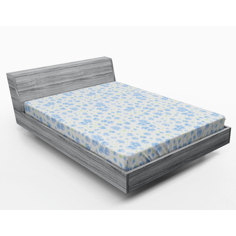 Microfiber Floral Fitted Sheet, Full Fitted Sheet, Blue Floral