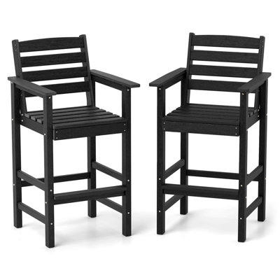 Patio Adirondack Bar Chairs Set Of 2 With Wide Armrests & Footrest Backrest Black by Winston Porter