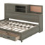 Lit de jour en bois pleine grandeur avec 3 tiroirs de rangement, tablette souple supérieure, tablette et ensemble de prises et ports USB-1287875541