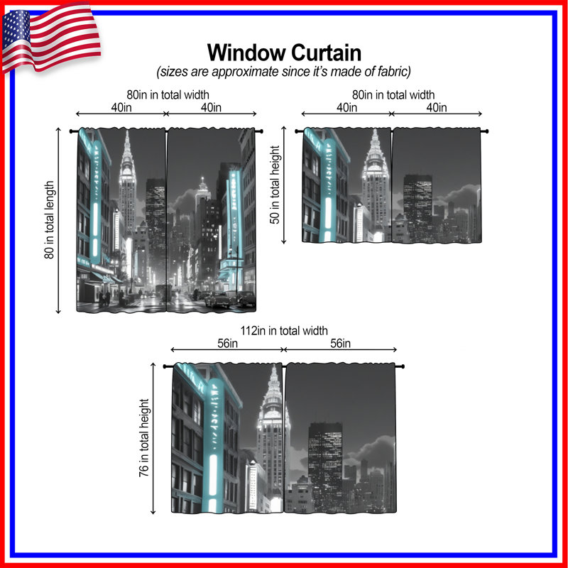 Rideaux de fenêtre Cityscape Neon Lights, 20 po x 50 po - 2 panneaux, Transparent