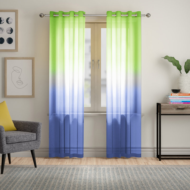 Carlyssia Semi Sheer Curtain Single Panel, 52" W x 84" L, Green/Blue