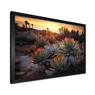 «Succulent Desert Cactus Field Burning Sunset III» - Art mural succulent