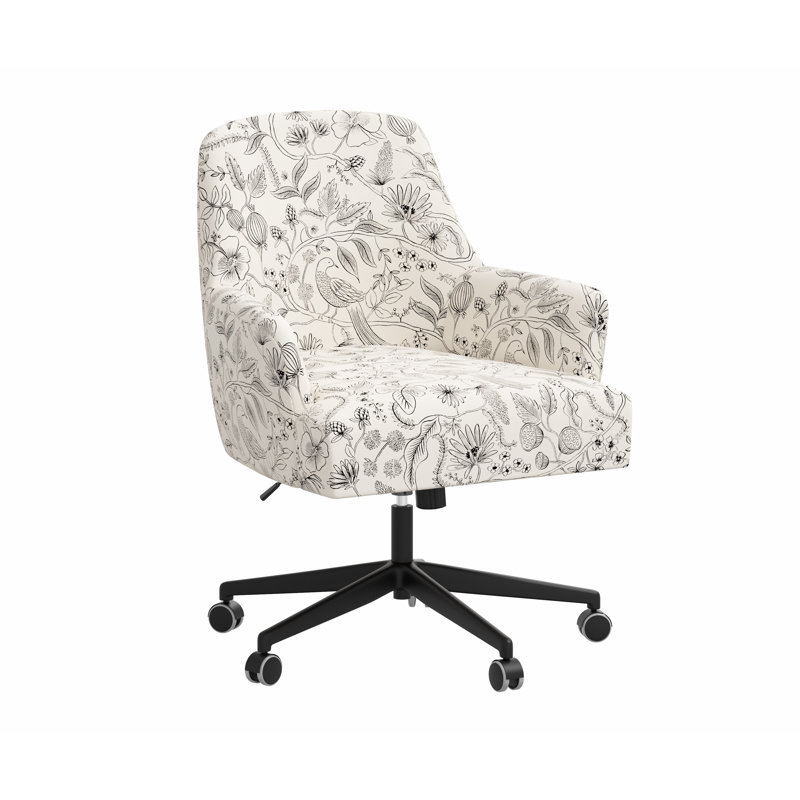 Chaise de bureau Rifle Paper Co. x Fabric & Company, Volière RPC noir et lin crème, Noir mat