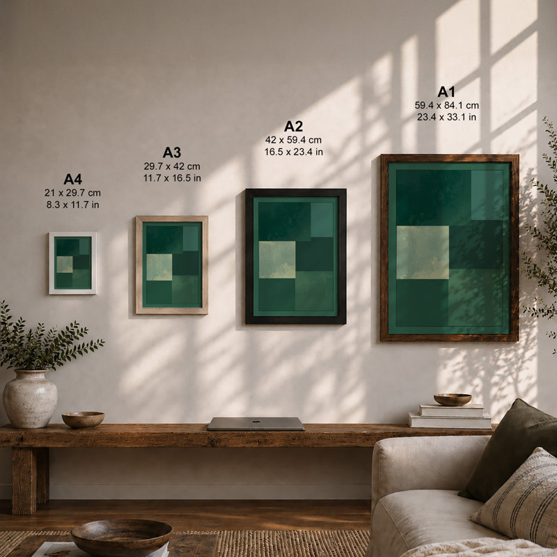 Shades of Green Minimalist - Framed Print, A4 - 29.7 x 21.0 cm, White
