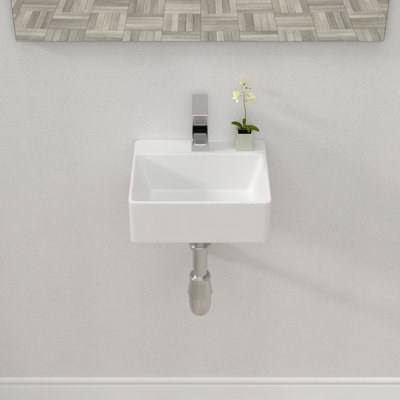 Lavabo de salle de bain mural 13 "x 11" suspendu en céramique blanche avec trou pour robinet
