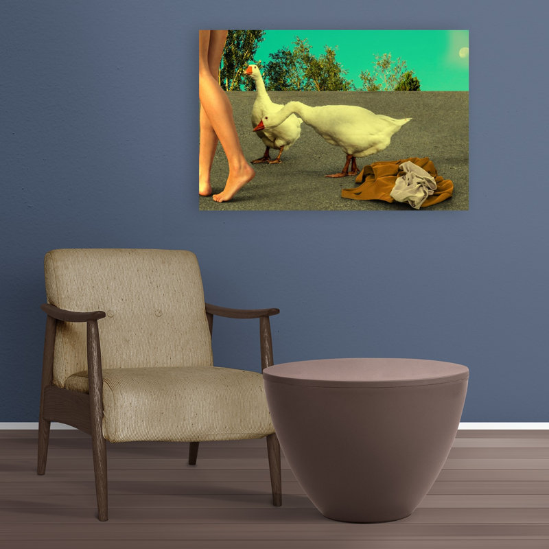 Surreal Bare Feet And Geese Surreal Whimsical Abstract Bird Goose Landscape Nature Wall Art Print by Bruno Anselmi - Print