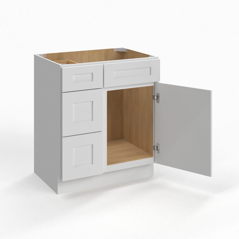 1800cabinets Shaker White Vanity Combo Cabinet Only, Soft-Close Doors and Drawers, Available in 30”W, 33"W and 36"W, Left Drawer Configurations