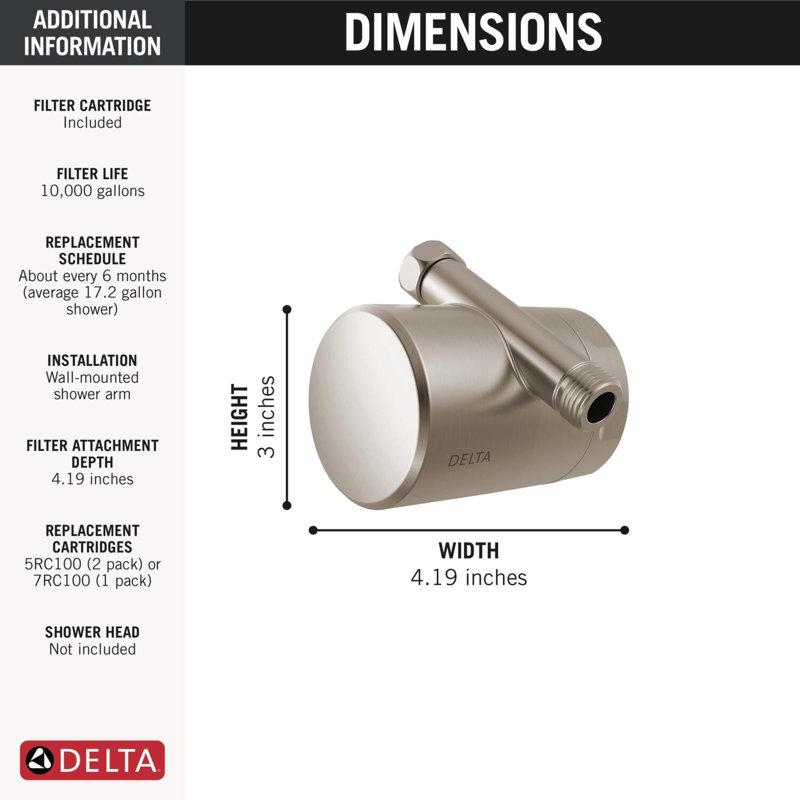 Filtre de douche standard avec filtre Clarifi, Inoxydable