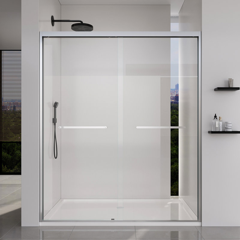 Durable 56-60 Inch Sliding Shower Door with Tempered Glass and Brushed Nickel Finish, Easy to Install and Maintain, Silver