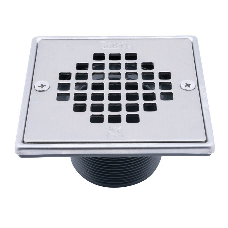 Baril de drain carré en PVC 2 po et crépine à visser en nickel brossé avec anneau, Nickel brossé